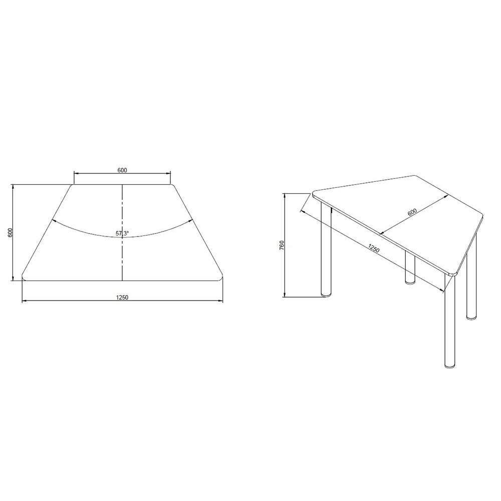 Трапец ученическа маса RFG Trapez 125/60 MDF бял-сив
